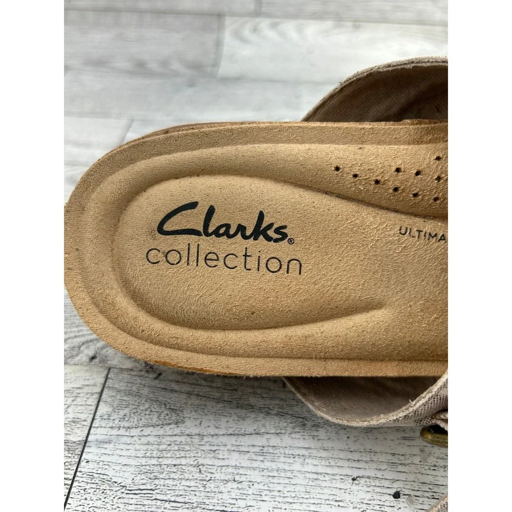 Clarks Collection Mira‎ Tide Women Sz 6M Taupe Floral Slide Sandals 261662364035
